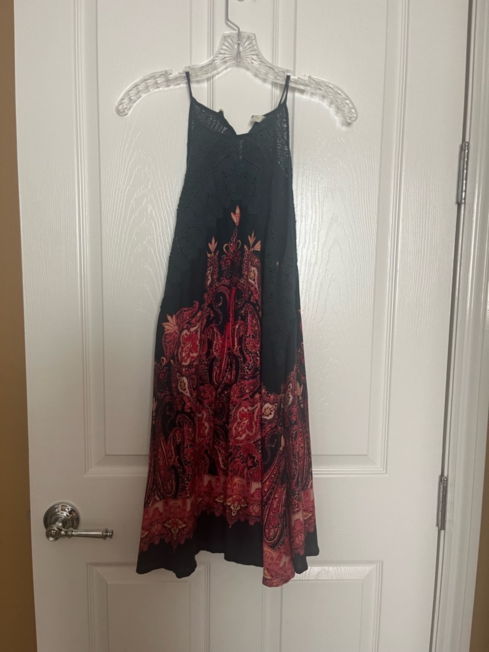 Free People Navy Blue Dress with Dark Pink Paisley Print